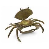 Vtg Brass Crab Ashtray With Hinged Lid