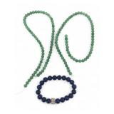 Green Jade Bead Necklaces & Lapis Bracelet