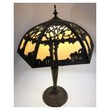Slag Glass Table Lamp With Panel Shade