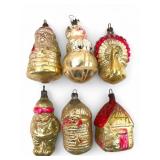 6 Rare German Mercury Glass Ornaments