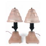 Art Deco Houze Glass Frosted Pink Boudoir Lamps