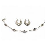 Sterling Amethyst Bracelet & Hoop Earrings
