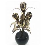 MCM Metal Tulip Sculpture With Painted Wood Base