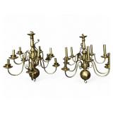 2 Dutch Style Brass Candelabra Hanging Chandeliers