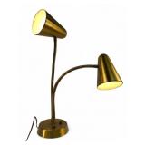 MCM Brass Tone Double Gooseneck Table Lamp
