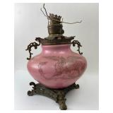 Pink Glass Oil Lamp With Griffin Design