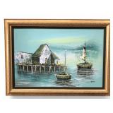 Signed Adam Original Oil Painting Of Fishing Boat