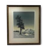 MCM Hans Figura Etching On Silk ï¿½Lone Treeï¿½
