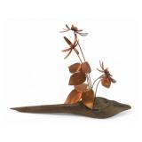 Vtg Copper And Driftwood Floral Sculpture