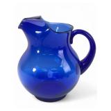 Vtg Cobalt Blue Glass Pitcher 9 3/4 Tall