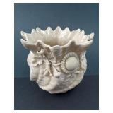 Belleek 2nd Mark Shell Vase With Embossed Flowers