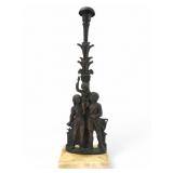 Antique Victorian Bronze And Marble Candlestick