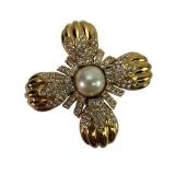 Vintage Ciner Gold And Pearl Brooch
