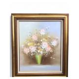 Original Signed Floral Art On Canvas
