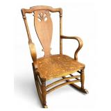 Vtg Art Nouveau Oak Balloon Back Rocking Chair
