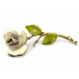 Vtg Goldtone Enamel Rose Brooch 2.5 Long