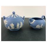 Wedgwood Blue Jasperware Creamer And Sugar Set