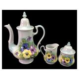 Floral Teapot With Creamer & Sugar Bowl