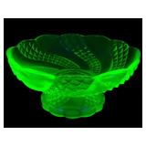 Uranium Baccarat Depose Green Glass Pedestal Bowl