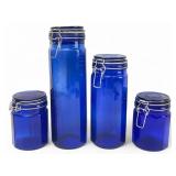 4 Cobalt Blue Glass Canisters
