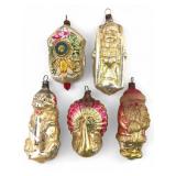 5 Rare German Mercury Glass Ornaments Lot