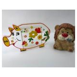 Enesco Ceramic Lion & Plastic Pig Coin Banks