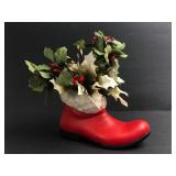 Ceramic Red Boot With Holiday Decor