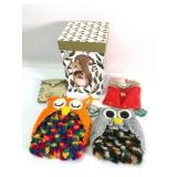 Crocheted Owl Pouches & Decorative Set