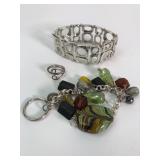 Beaded Charm Bracelet , Silver Bracelet & Ring