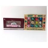 Vtg Shiny Brite Glass Ornaments & Pink Car Ornamen