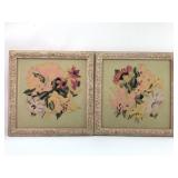 Vtg Airbrush Floral Paintings in Frame