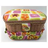 Wicker Sewing Basket With Supplies