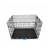 Black Metal Folding Dog Crate With Tray