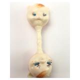 Vtg Double Cat Bead Baby Rattle 4 Inches Long
