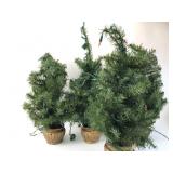 4 Fake Trees With Lights In Pots