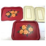 4 Metal Trays With Floral & Geometric Designs
