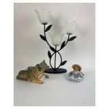 Metal Candleholder, Wood Dog & Doll Trio