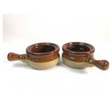 2 Brown Glazed Stoneware Soup Bowls