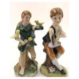 Homco Porcelain Figurines Of Boys With Birds