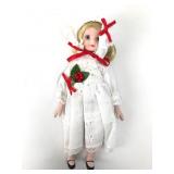 Blonde Porcelain Doll In White Lace Dress