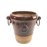 Brown Glazed Ceramic Planter With Handles