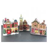 3 Ceramic Lighted Holiday Buildings