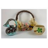 Ceramic Pitcher, Japan Pottery & Floral Wreath