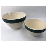 2 Ceramic Bowls With Green Rim