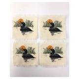 Vtg Lund Silkscreened Fabric Coasters w Loon Desig