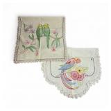Vtg hand embroidered parrot / parakeet table runne