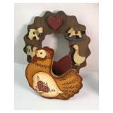 Handmade Wood Wreath & Hen Door Stop