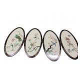 4 Floral Bird Handpainted Carved Stone Panels