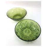 Green Glass Bowls With Patterned Designs