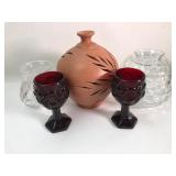 Avon Ruby Goblets & Assorted Vases